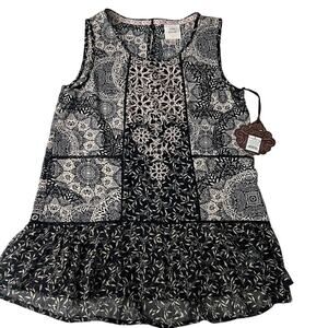 Knox Rose Sleeveless Blouse Tank Ruffle Hem Embroidered Boho Size Small NEW